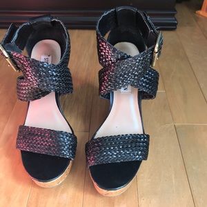 Steve Madden cork wedge heels with black straps